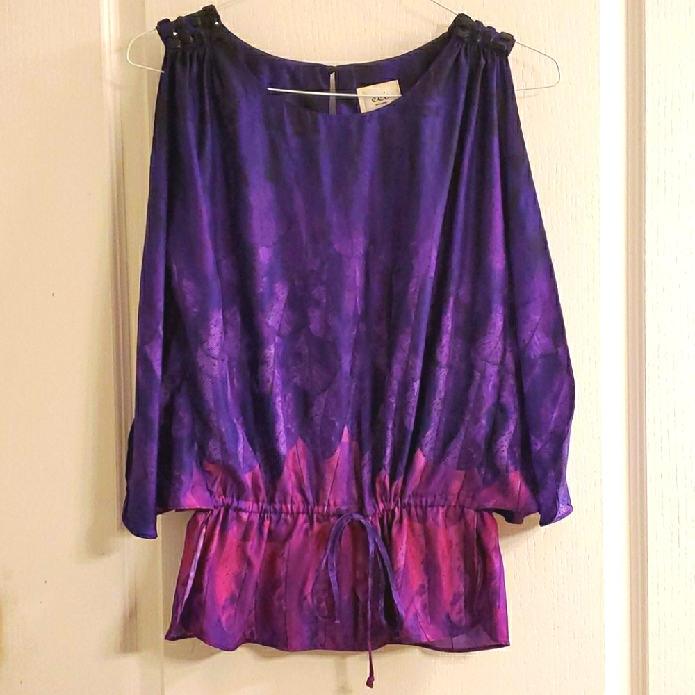 ECI Beaded Purple Fushia Top M EUC